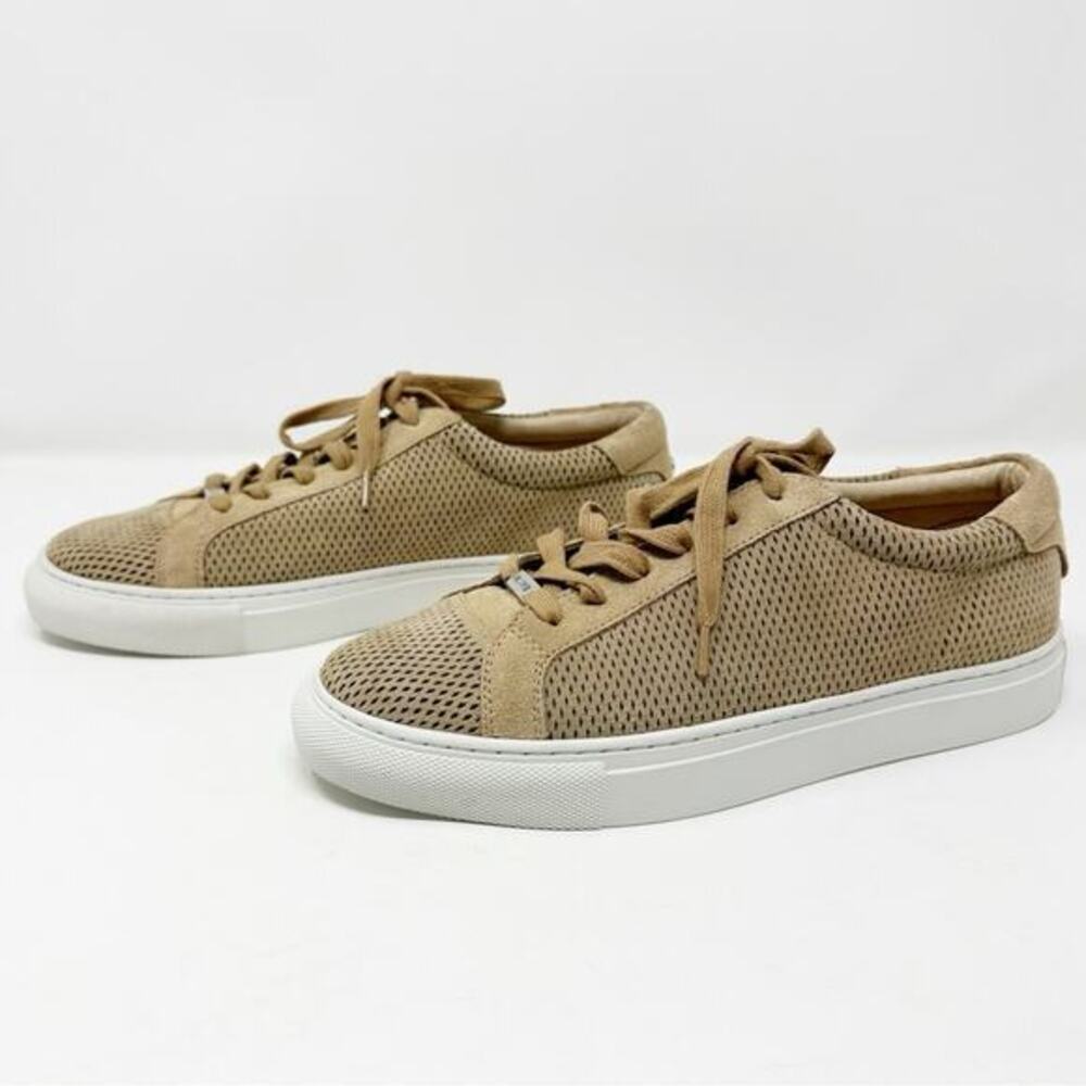 J/Slides Women’s Lorrie Tan‎ Perforated Suede Leather Classic Sneaker Size 8.5
